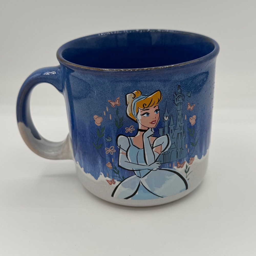 Disney Princess Cinderella 20oz Ceramic Mug Silver Buffalo Blue White Speckled